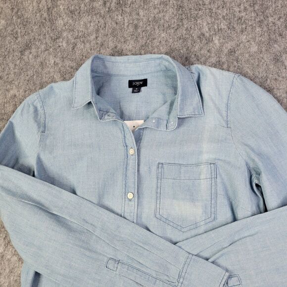 J Crew Women Button Up Shirt Small Blue Cotton Long Sleeve 100% Cotton Western - Picture 1 of 9
